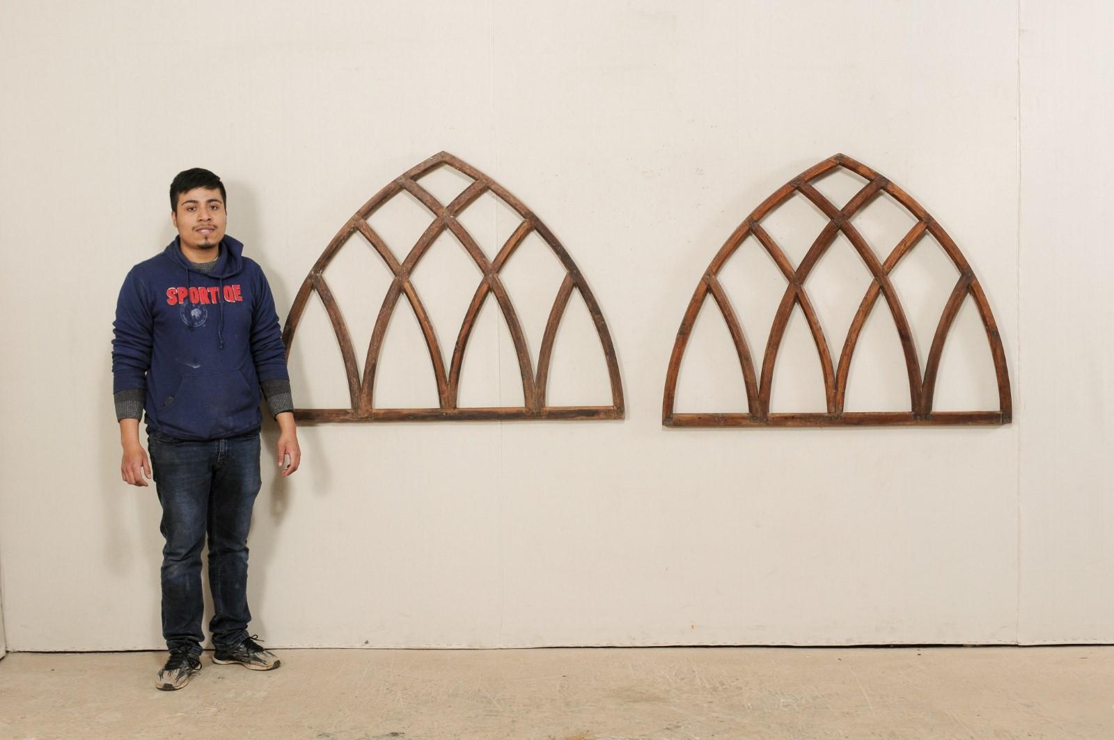 Pair of Antique English Gothic Arch Window Frames 4