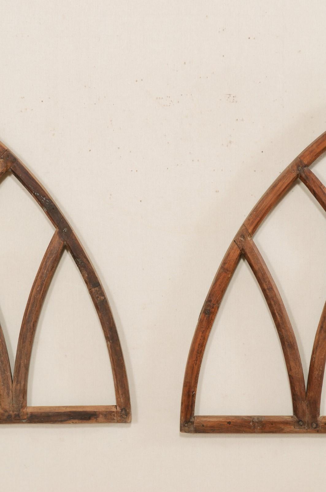 Wood Pair of Antique English Gothic Arch Window Frames