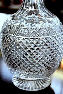 Pair of Antique English Hand Cut Crystal "Diamond" Motif Wine Decanters