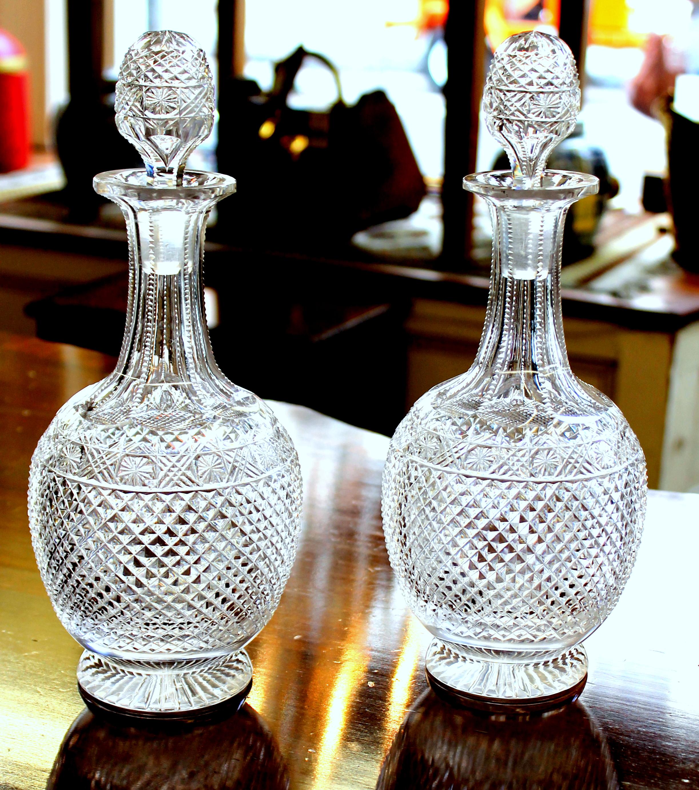 Hand-Crafted Pair of Antique English Hand Cut Crystal 