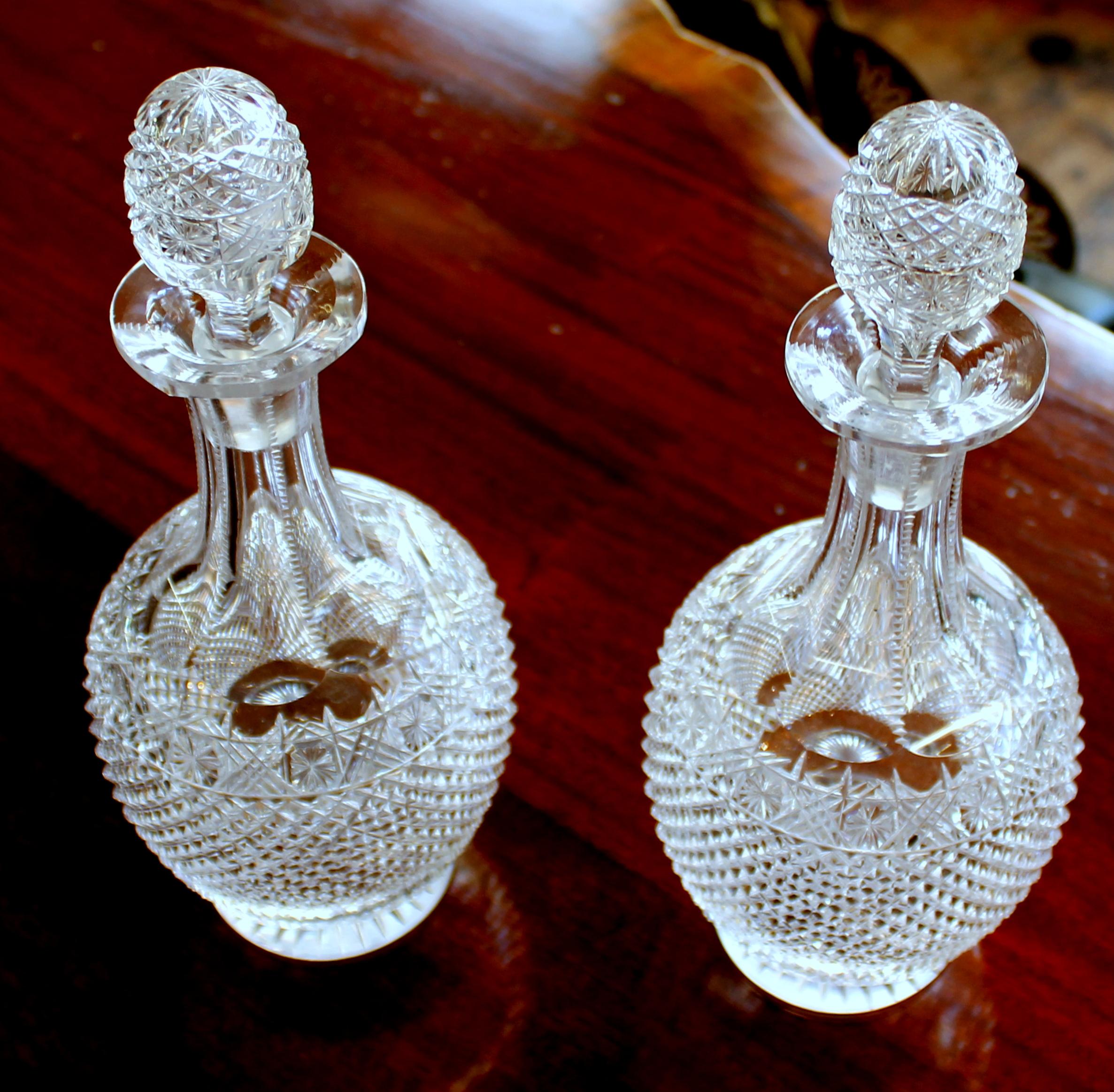 Pair of Antique English Hand Cut Crystal 
