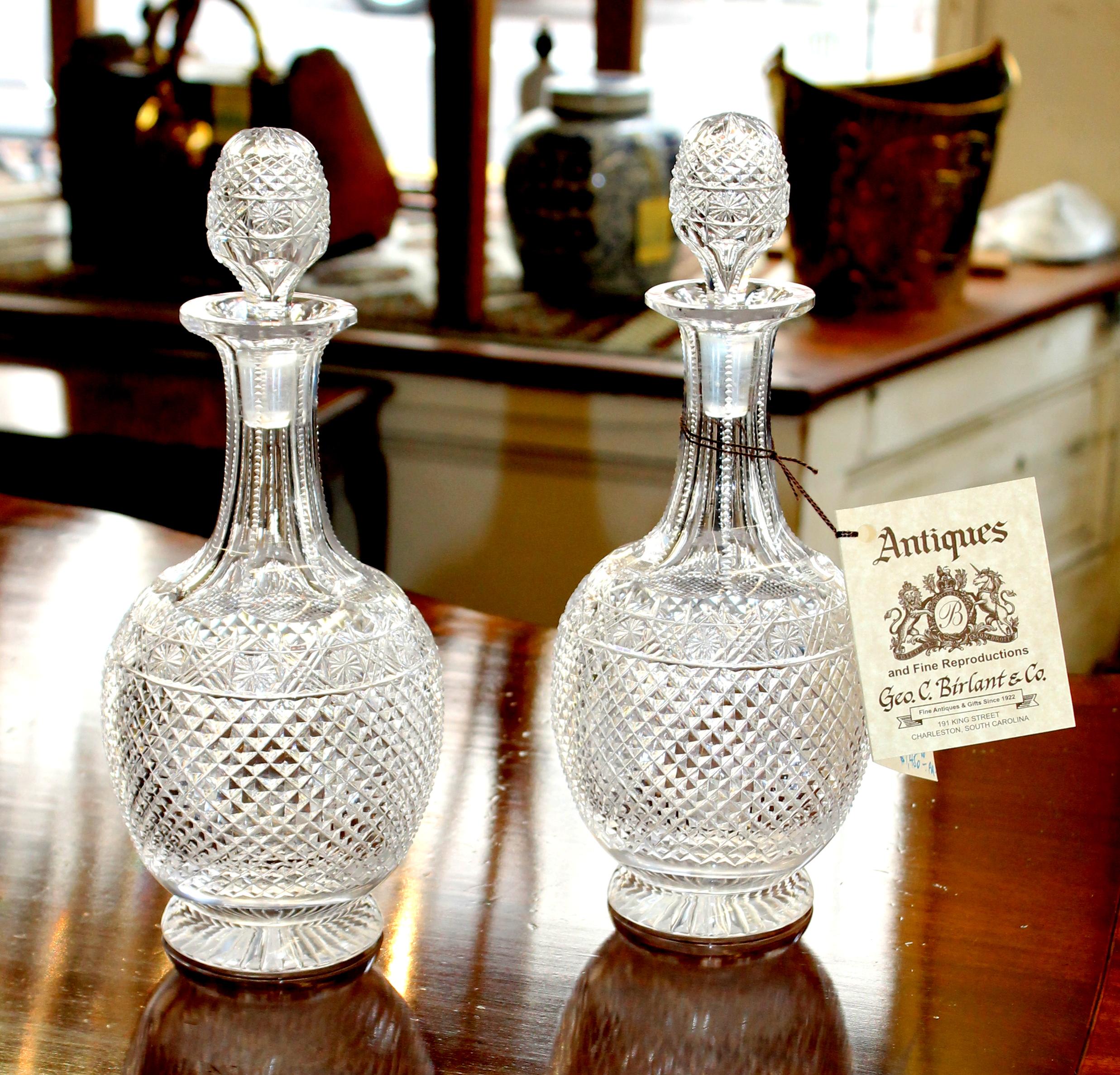 Pair of Antique English Hand Cut Crystal 
