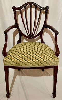 Pair Antique English Hepplewhite Shield Back Mahogany Chairs, Circa 1890's.