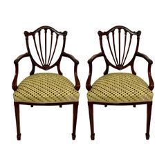 Pair Antique English Hepplewhite Shield Back Mahogany Chairs, Circa 1890's.