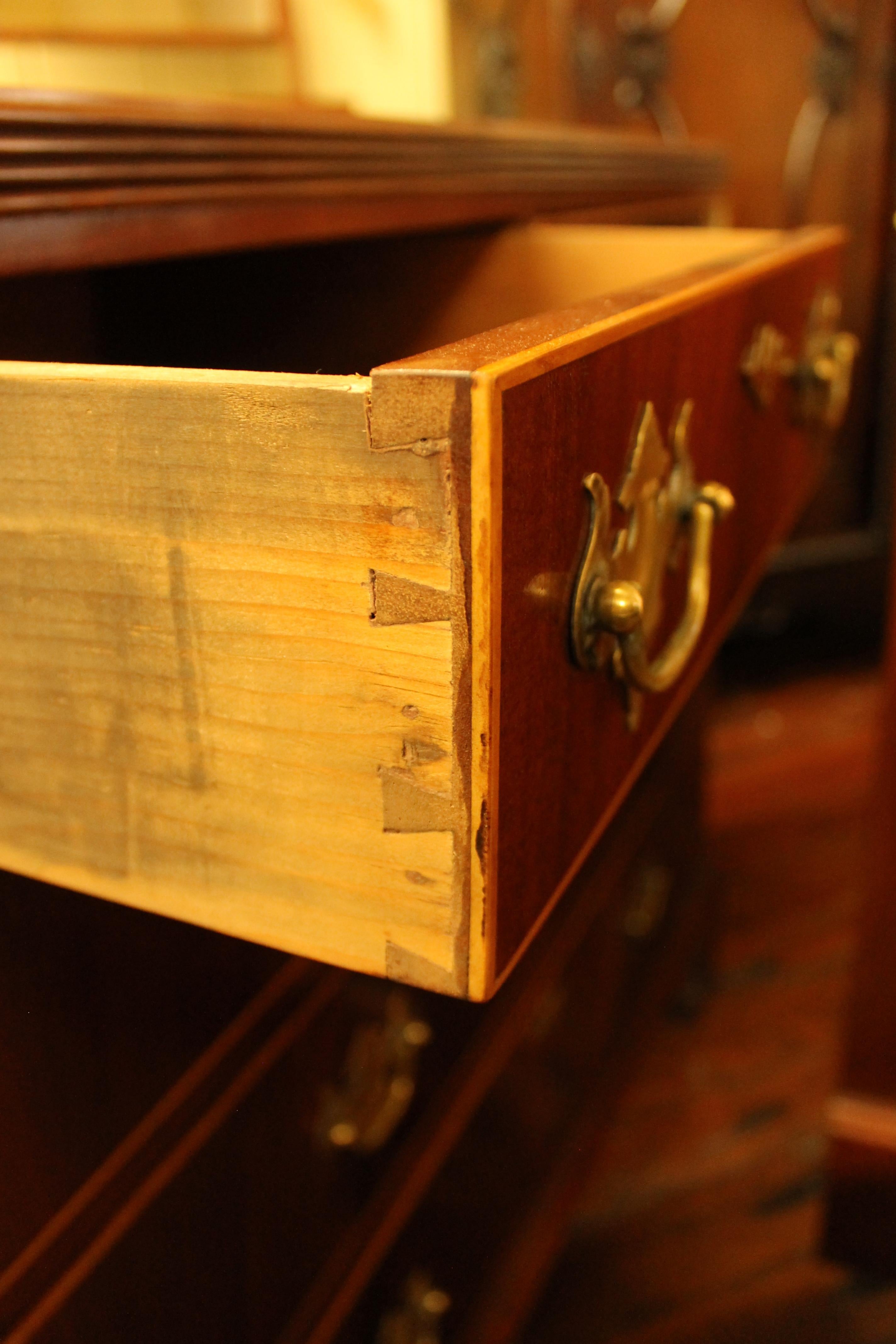 Antique English Inlaid Book-Matched Crotch Mahogany Low Chests of Drawers, Pair  10