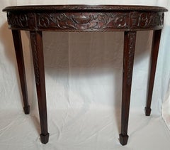 Pair Antique English Inlaid Mahogany Demi-Lune Console Tables, Circa 1880's.