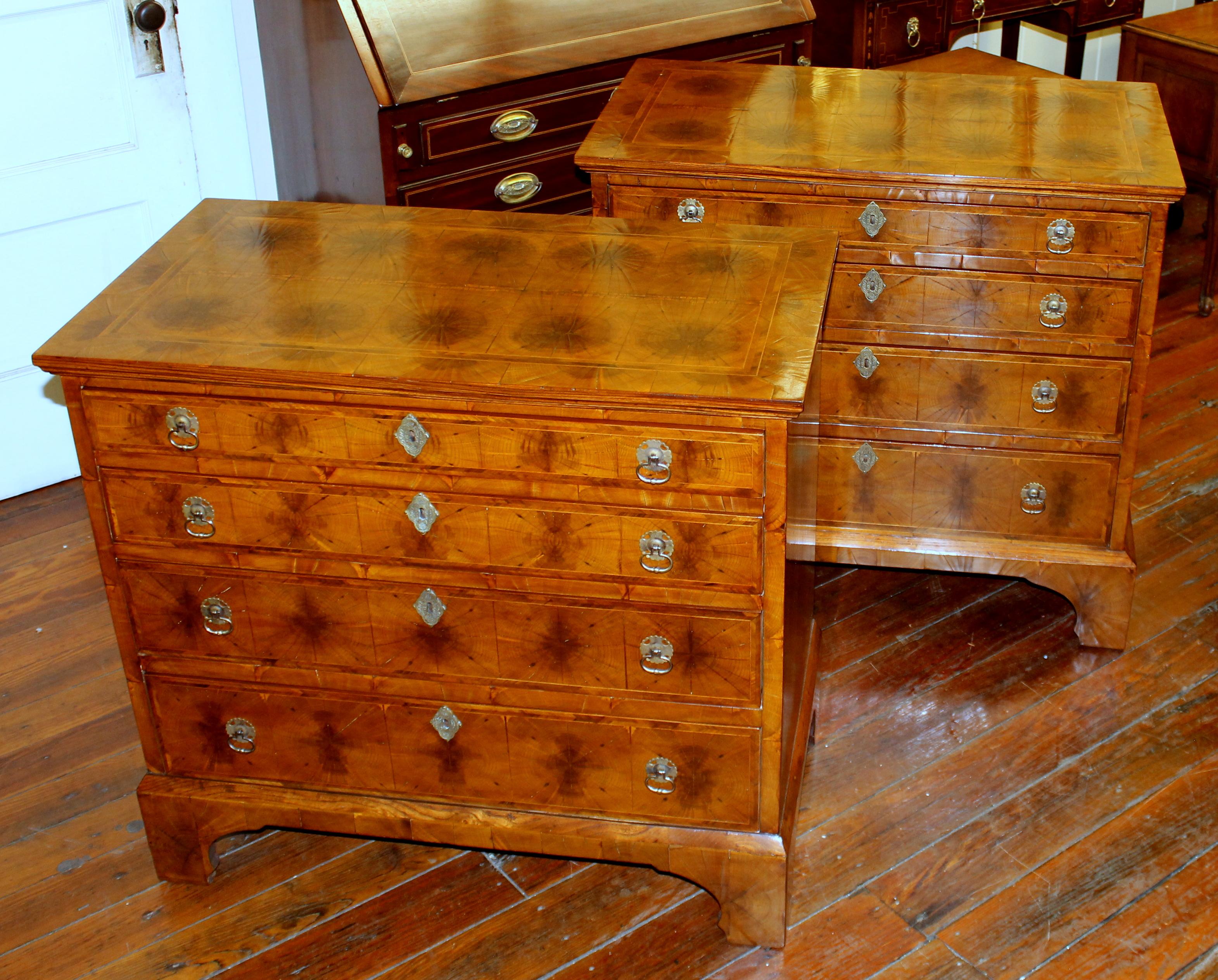 Antique English Laburnum Oyster Veneer Queen Anne Revival Bachelor's Chests Pair 5