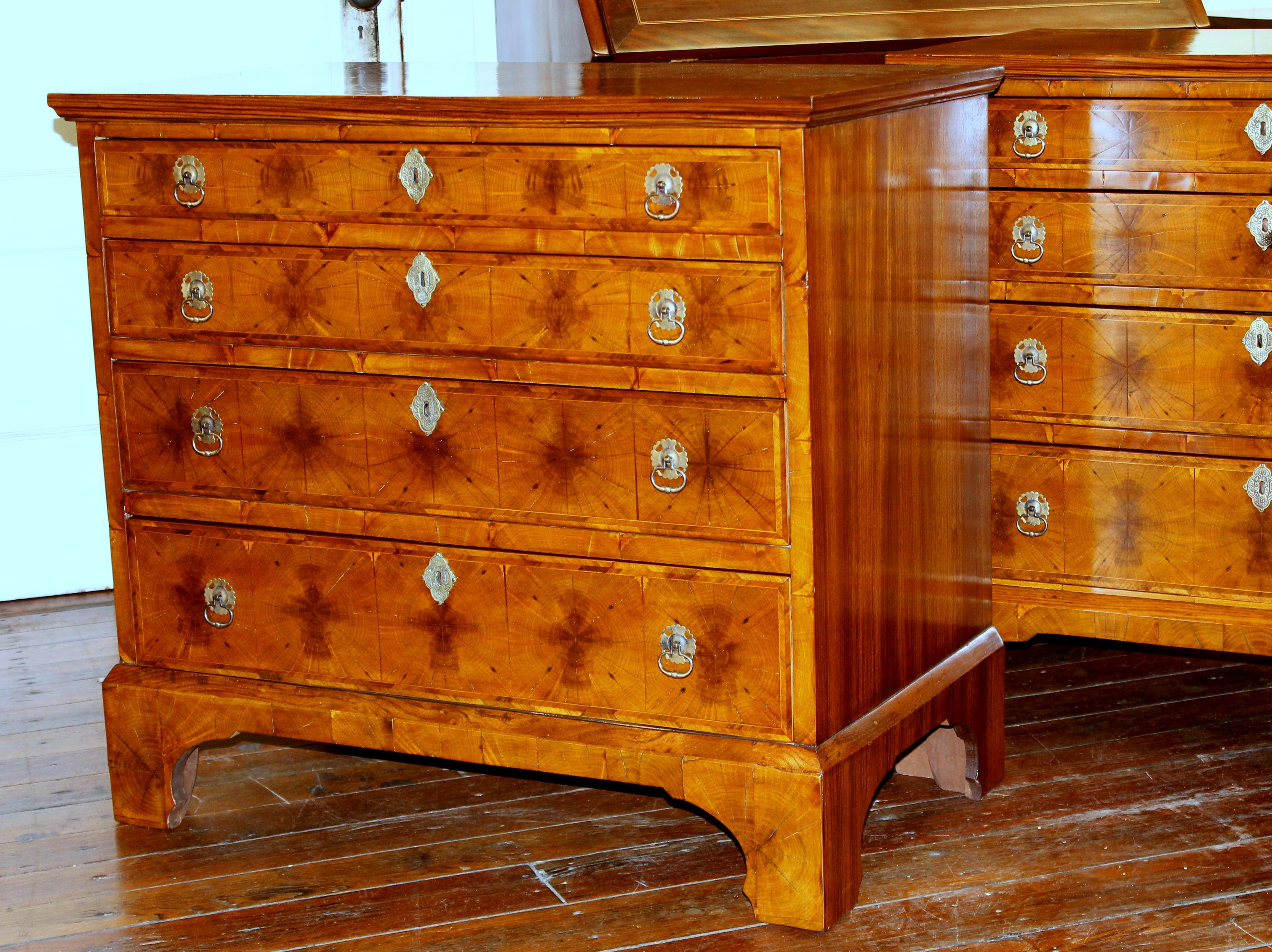 Antique English Laburnum Oyster Veneer Queen Anne Revival Bachelor's Chests Pair 8