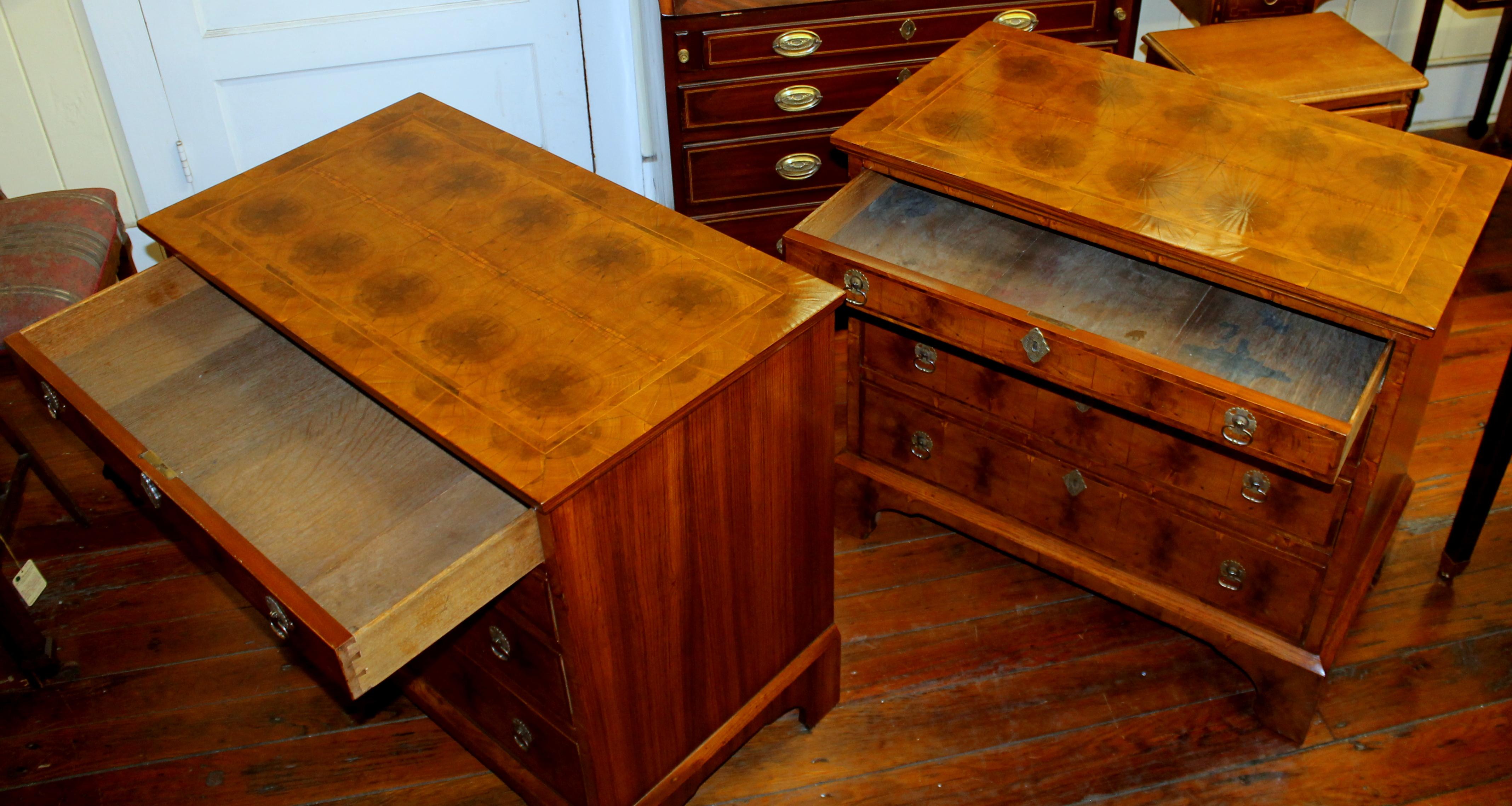 Antique English Laburnum Oyster Veneer Queen Anne Revival Bachelor's Chests Pair In Good Condition In Charleston, SC