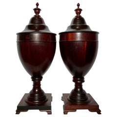 Pair Antique English Mahogany Knife & Fork Cutlery Urns / Boxes, Circa 1910-1920