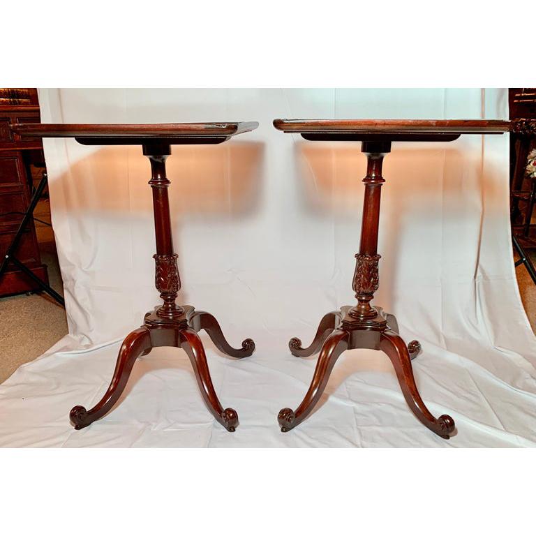 Pair antique English Mahogany rectangular occasional pedestal tables, Circa 1900.