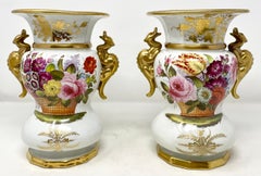 Pair Antique English "Masons" Ironstone Urns, Circa 1890's.