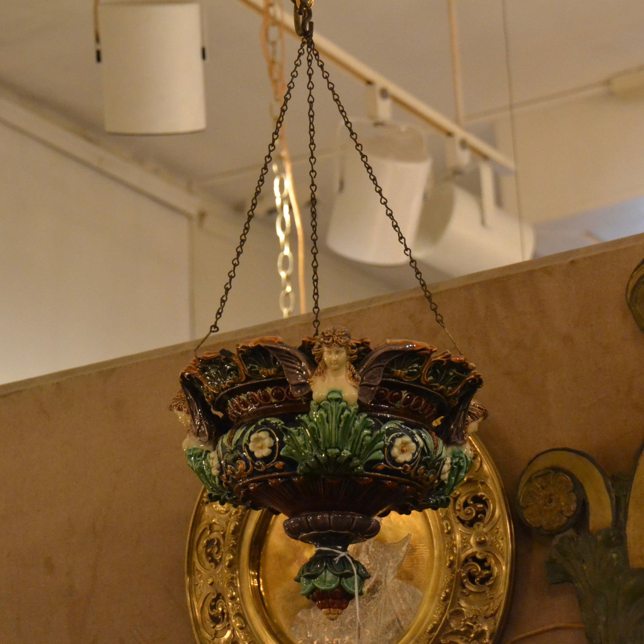 Maioliche Coppia di lampade Jardinière in maiolica multicolore inglese, 1870 circa in vendita