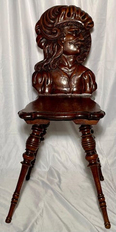 Pair Antique English Oak Hall Chairs, circa 1860