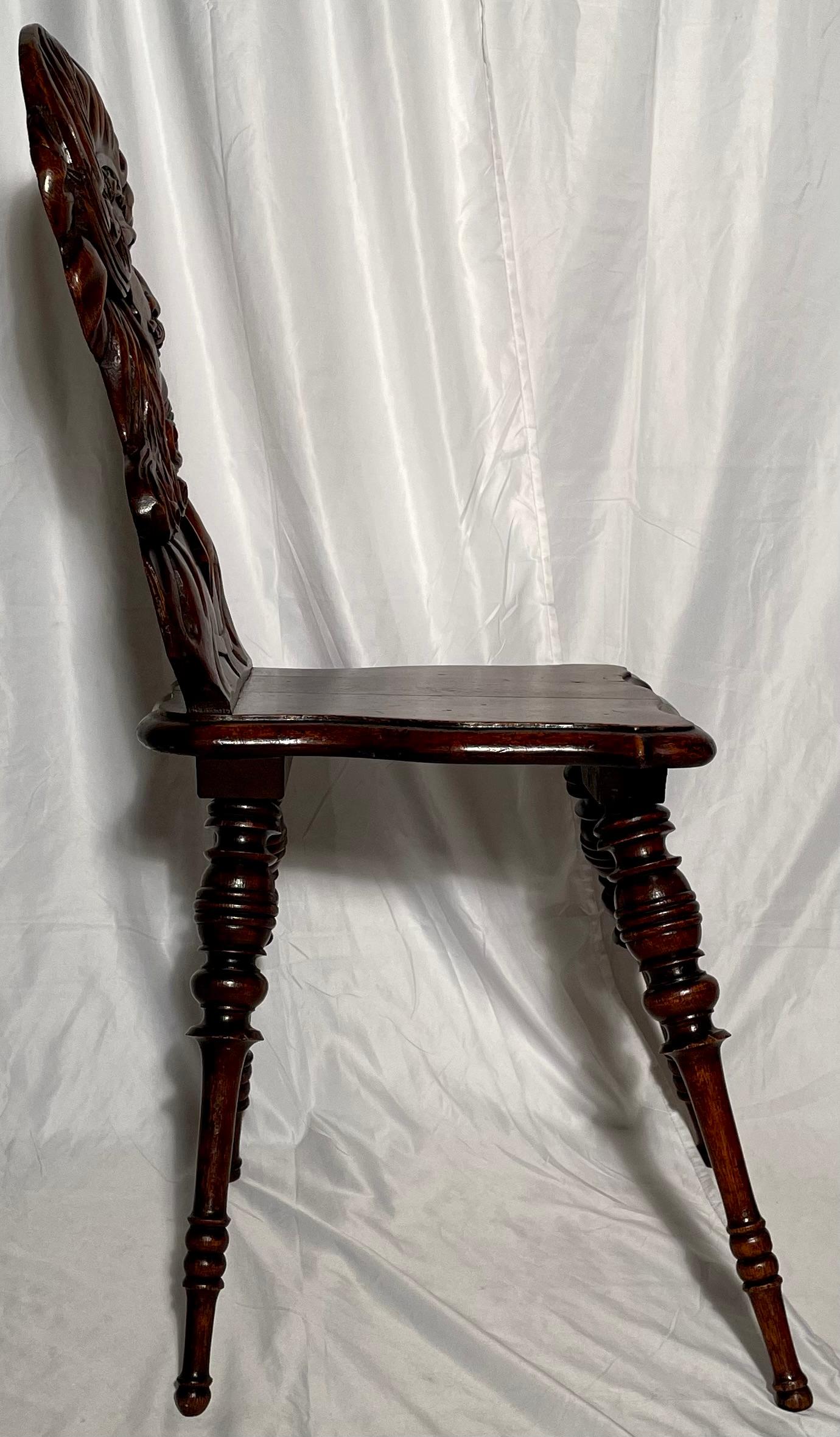 19th Century Pair Antique English Oak Hall Chairs, circa 1860 For Sale