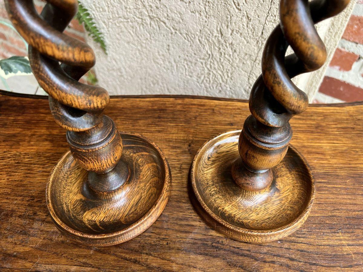 Pair Antique English Oak Open Barley Twist Candlesticks Candle Holder Brass For Sale 10