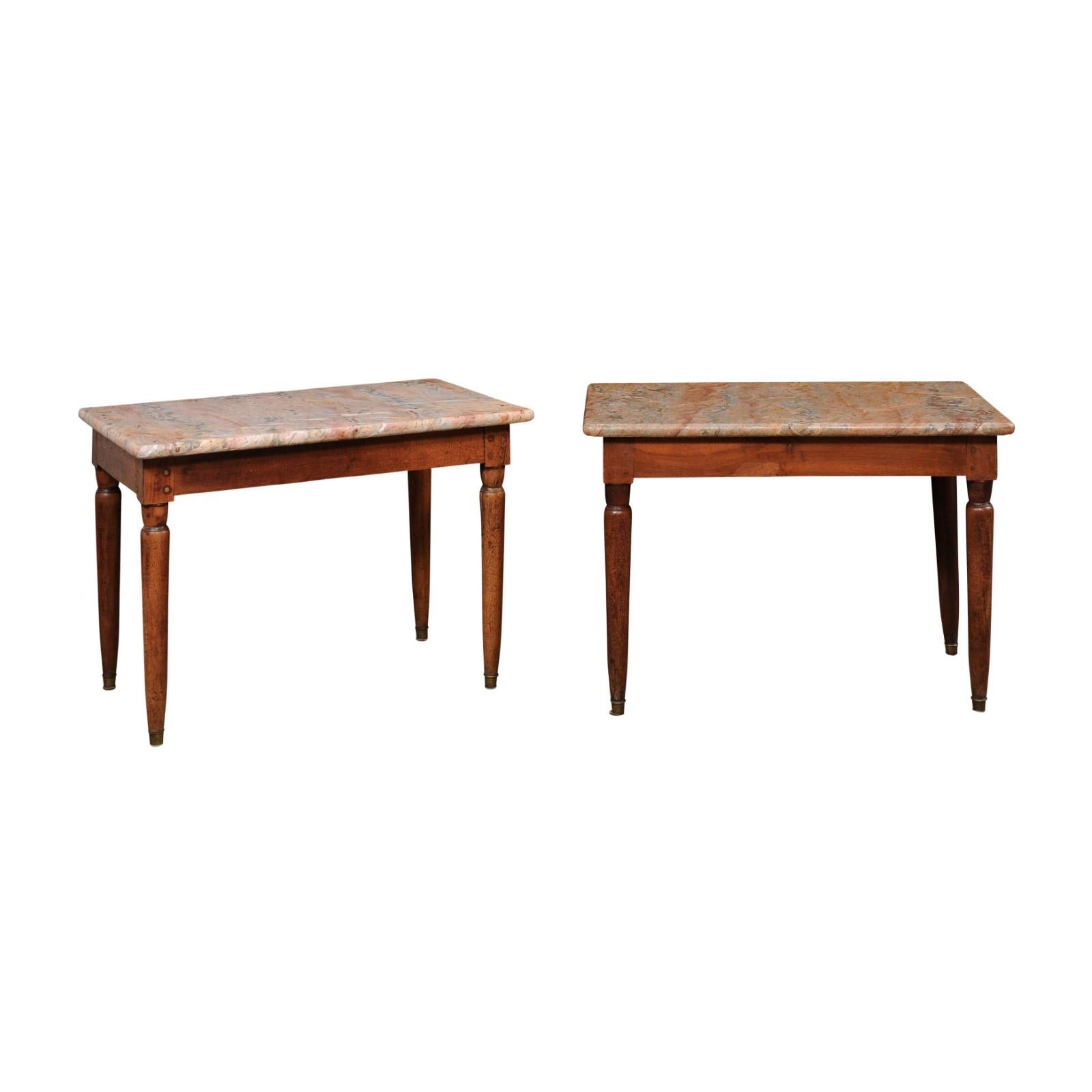 Pair Antique English Occasional Tables w/Spectacular Marble Tops! For Sale