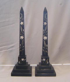 Pair antique English pietra dura obelisks