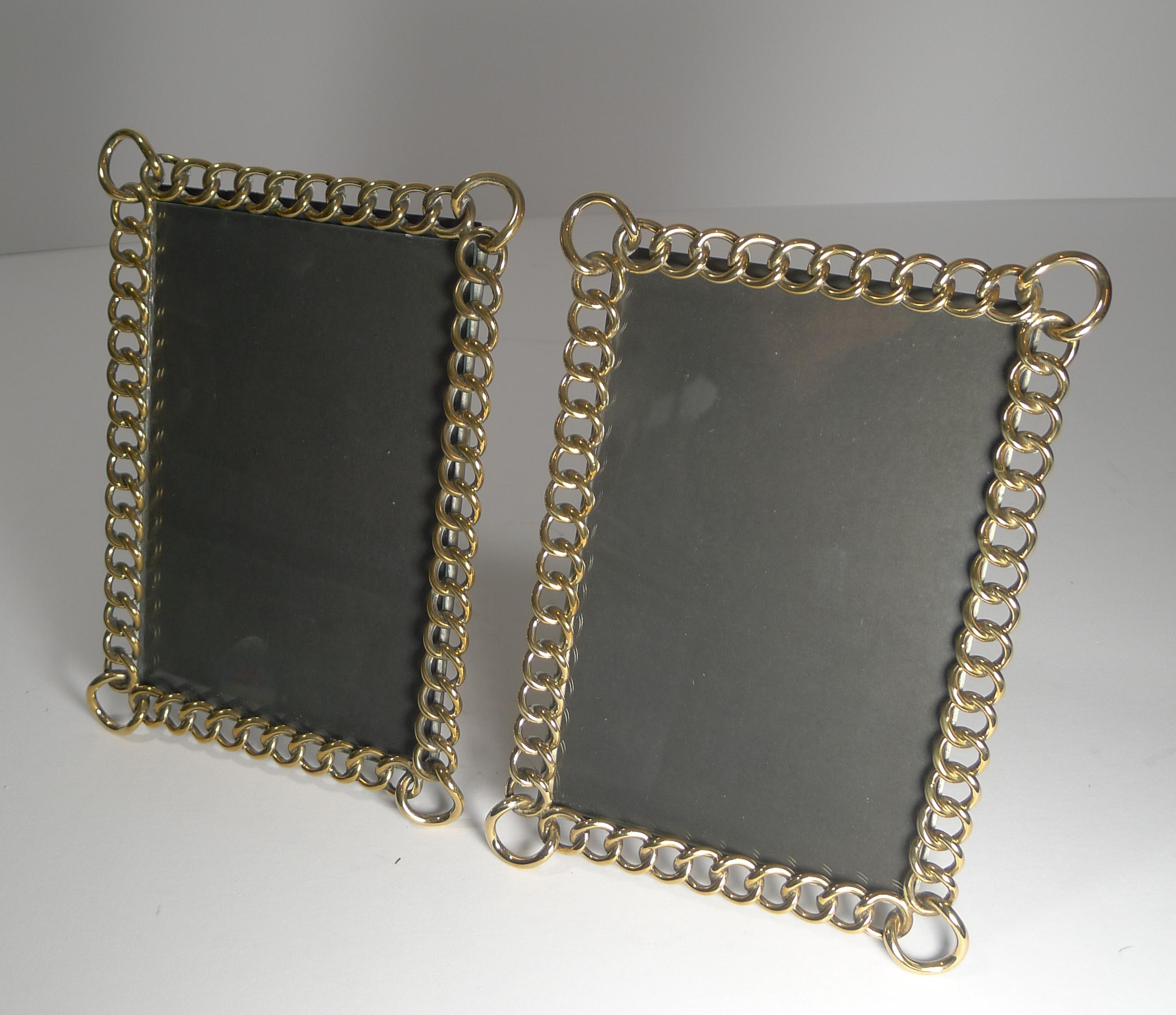 Late Victorian Pair of Antique English Polished Brass Ring Photograph Frames, circa 1890