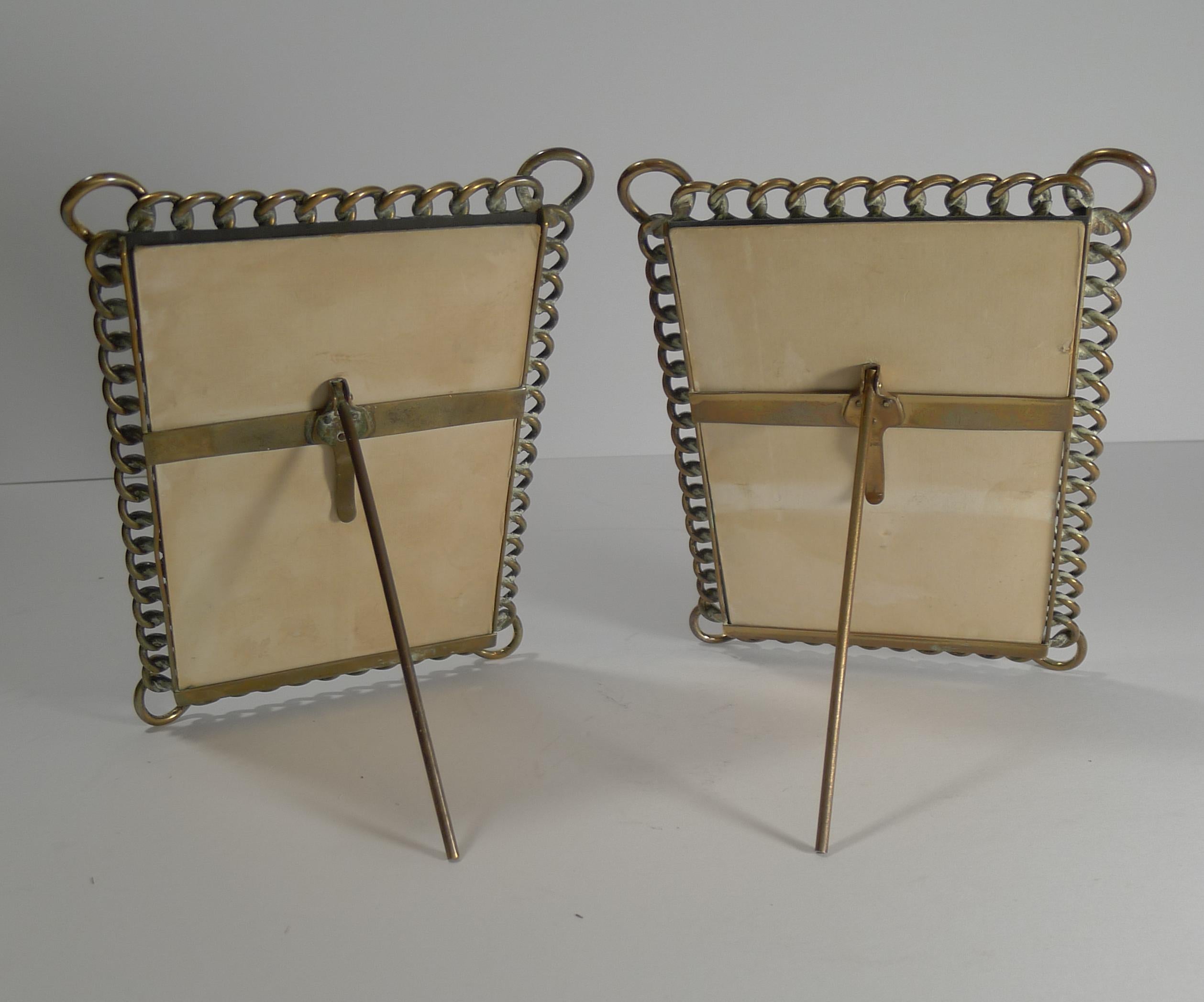 Late 19th Century Pair of Antique English Polished Brass Ring Photograph Frames, circa 1890