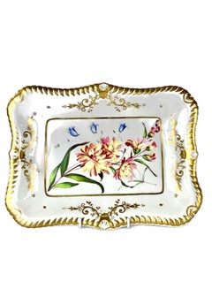 Pair Antique English Porcelain Botanical Dishes Hand Painted Circa 1830