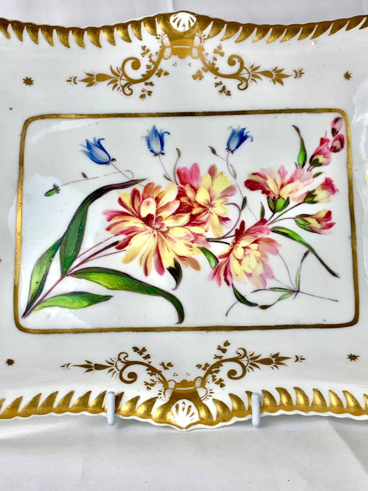 Peint à la main Paire de plats botaniques anglais anciens peints à la main vers 1830 en vente