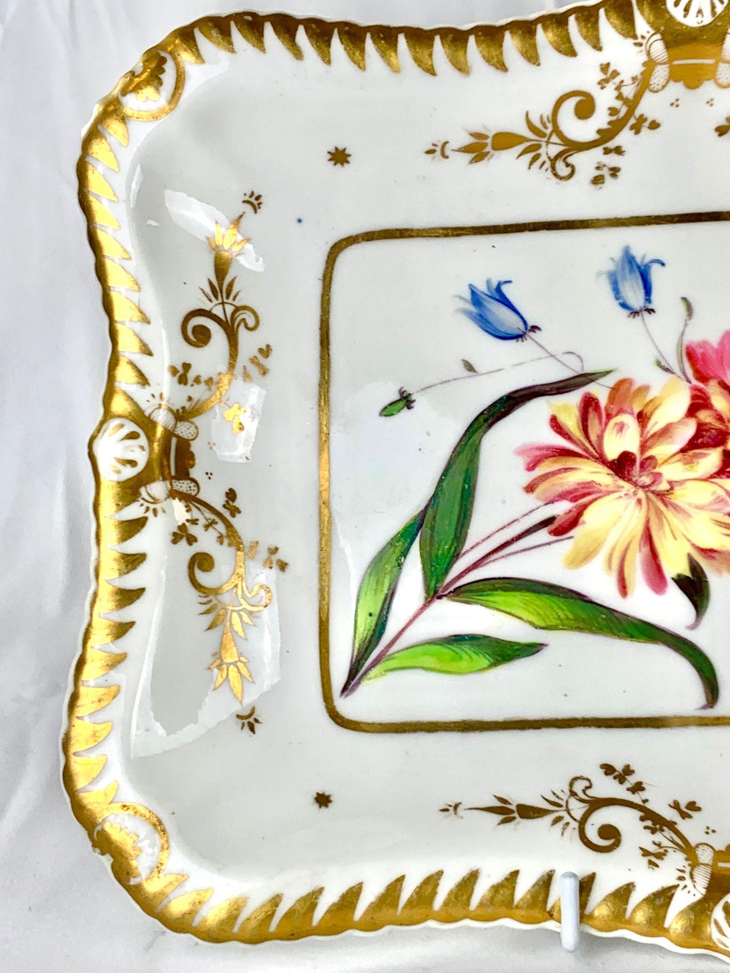 Porcelaine Paire de plats botaniques anglais anciens peints à la main vers 1830 en vente