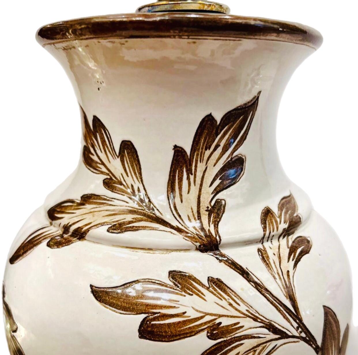 Mid-20th Century Pair Antique English Porcelain Lamps with Hand Painted Victorian Floral Design For Sale