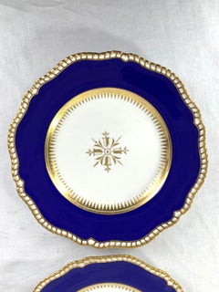 Pair Antique English Porcelain Plates Blue & Gold Spode Very Early 19th Century