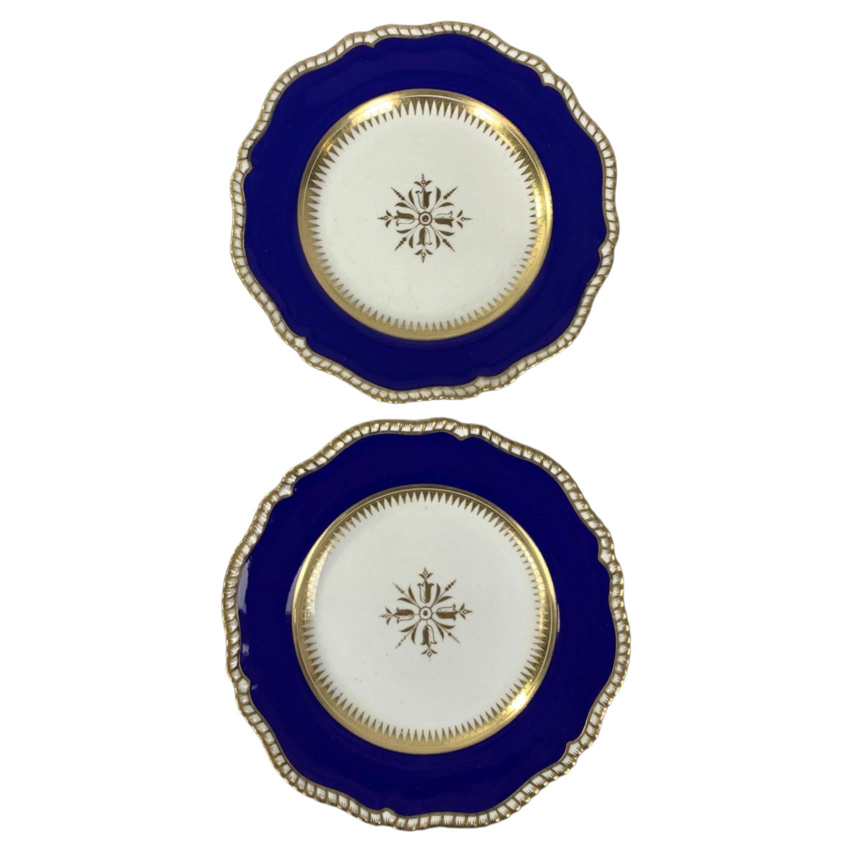 Pair Antique English Porcelain Plates Blue & Gold Spode Very Early 19th Century For Sale