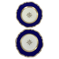 Pair Antique English Porcelain Plates Blue & Gold Spode Very Early 19th Century