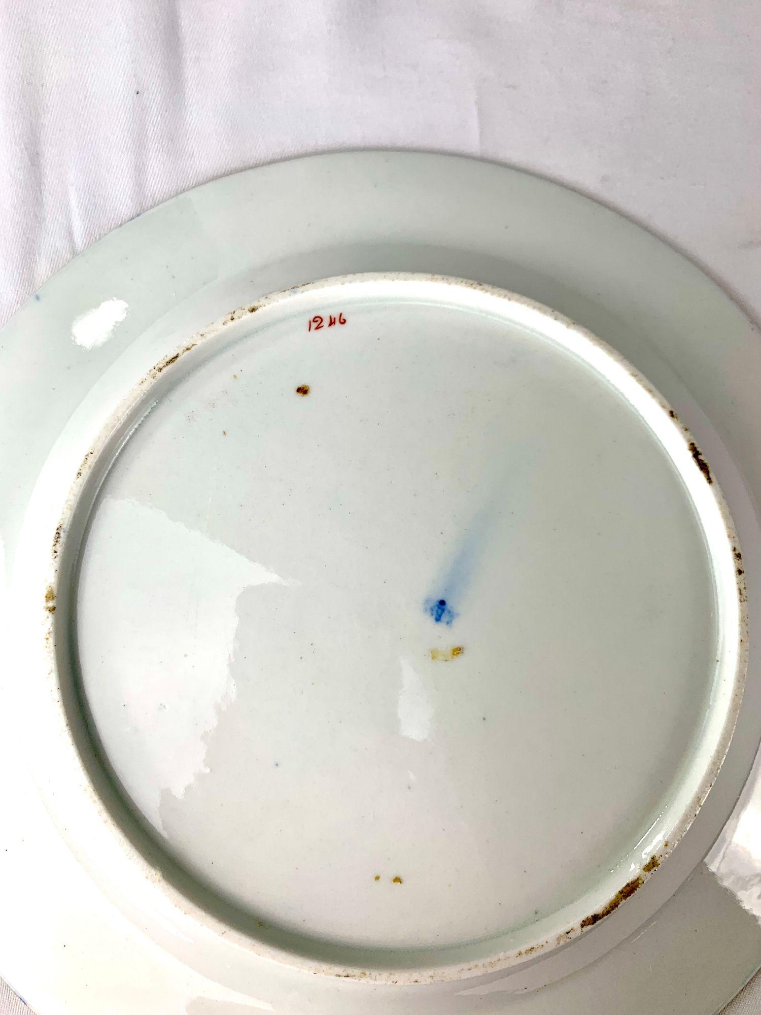 Pair Antique English Porcelain Plates Cobalt Blue with Botanical Motifs C-1810 4