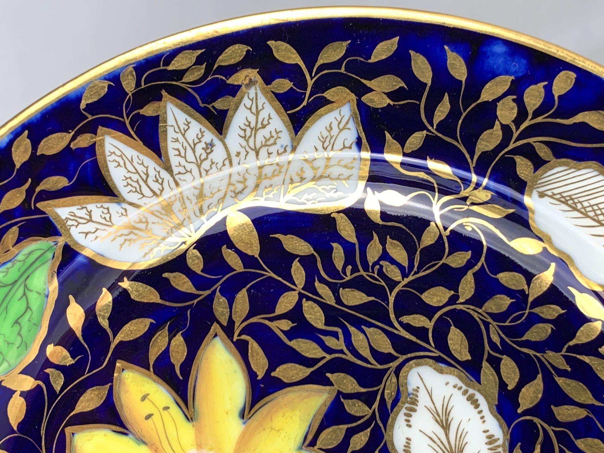 Pair Antique English Porcelain Plates Cobalt Blue with Botanical Motifs C-1810 2