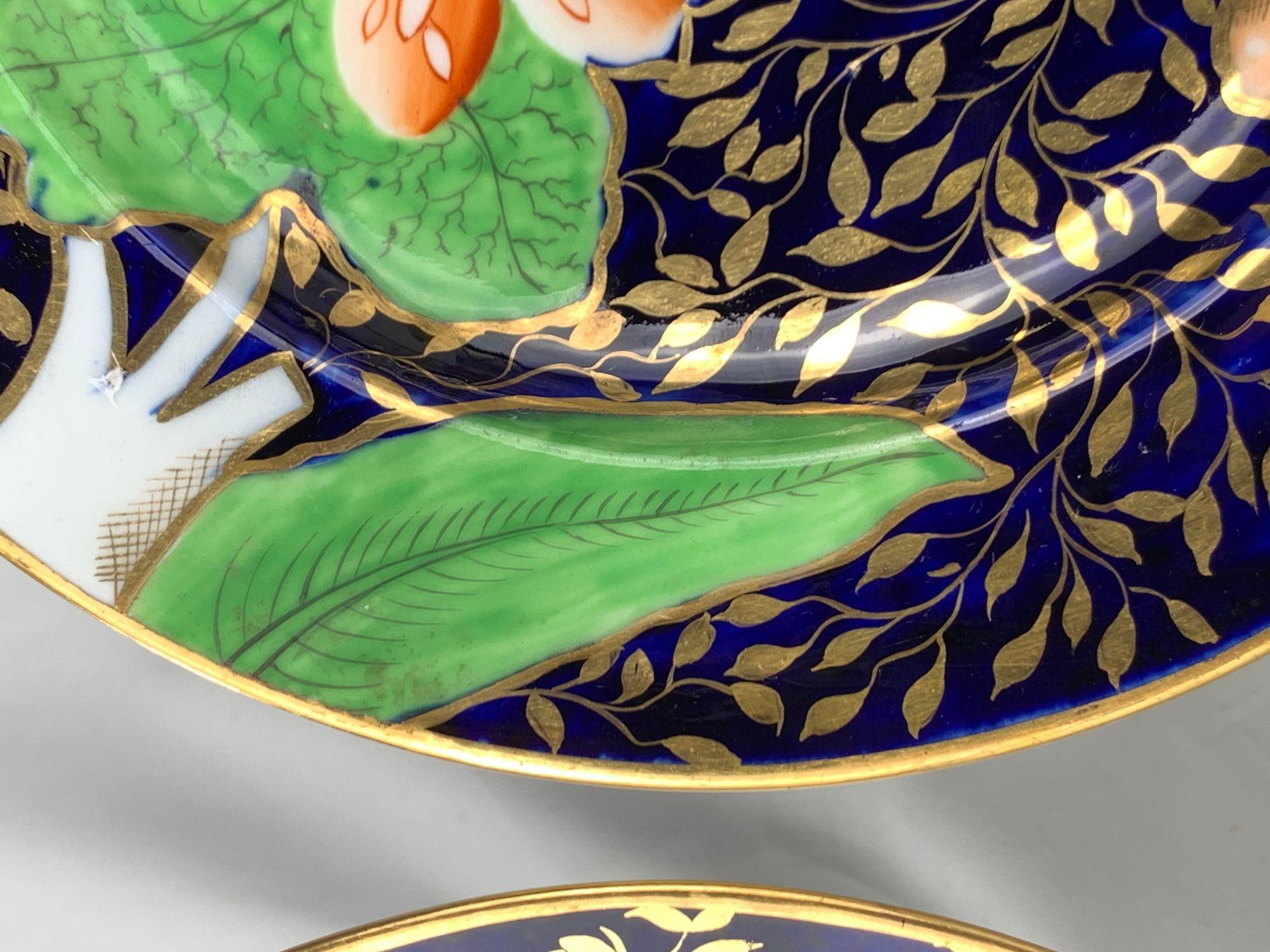 Pair Antique English Porcelain Plates Cobalt Blue with Botanical Motifs C-1810 3