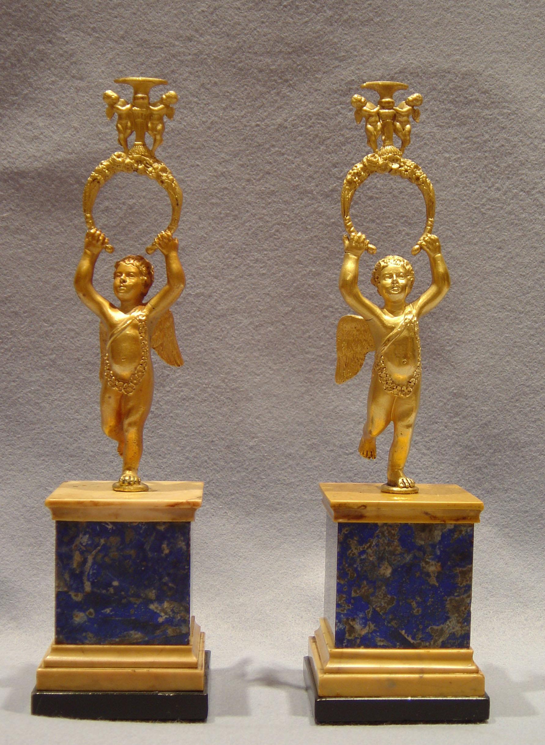 Pair Antique English Regency Lapis Lazuli and Ormolu Watch or Miniature Holders In Good Condition For Sale In London, GB