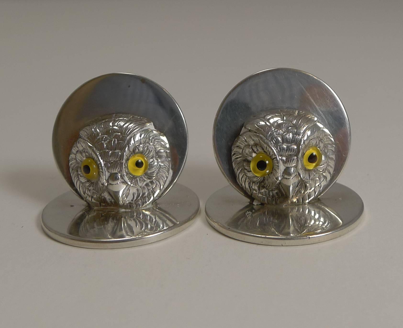 Pair of Antique English Sampson Mordan Sterling Silver Menu Holders, Owls For Sale 6