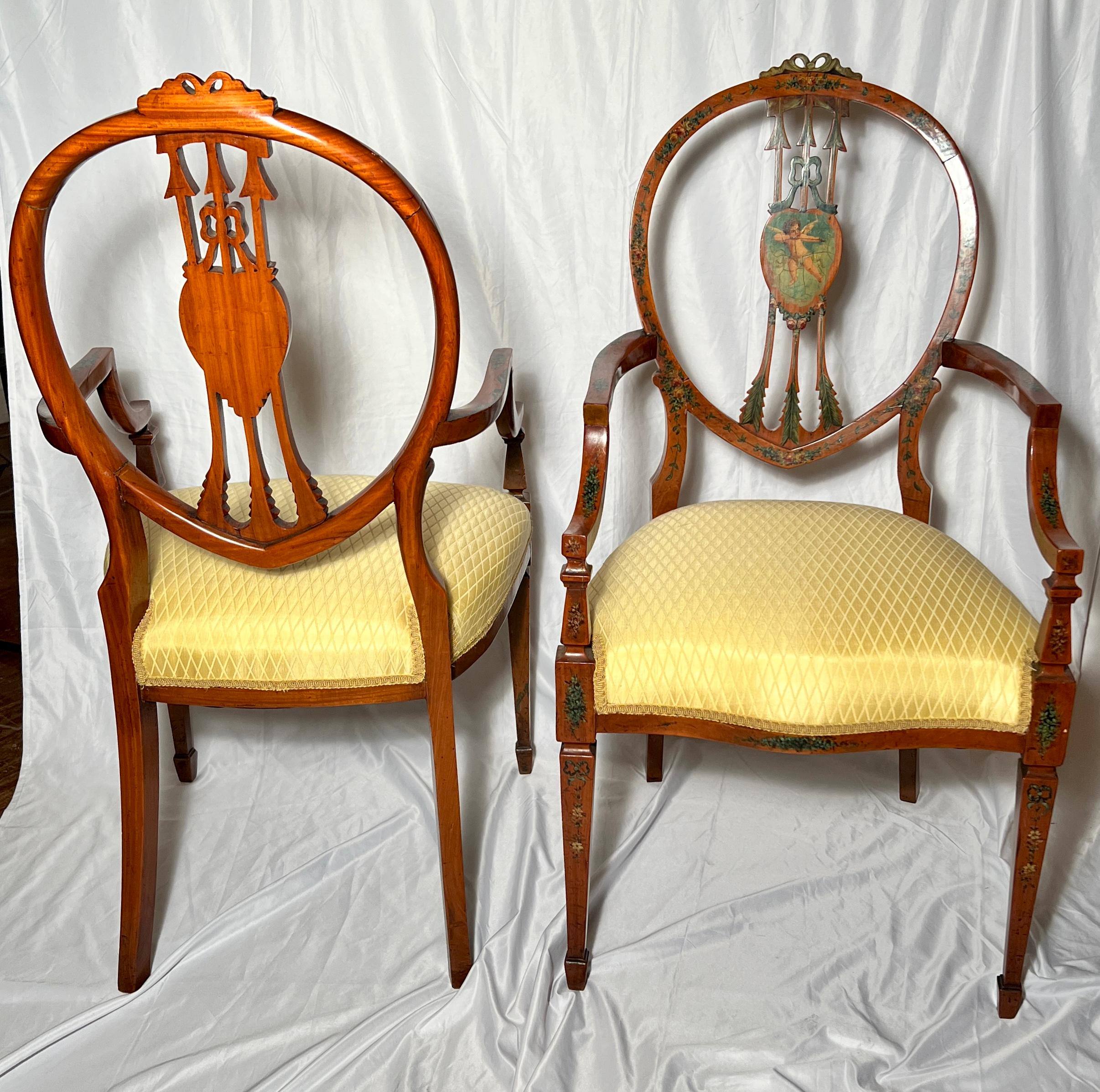Pair Antique English Satinwood Arm-Chairs 1890-1910 For Sale 1