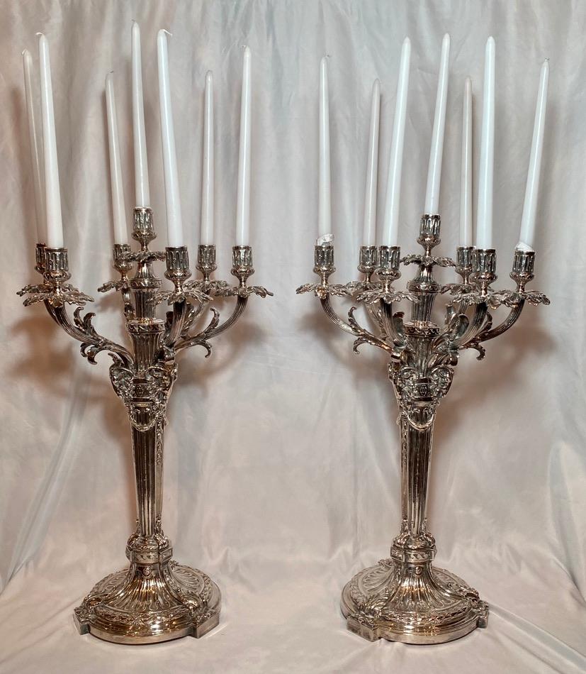 Pair exceptional antique English Sheffield silver candelabra retailed by 