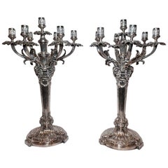 Pair Antique English Sheffield Silver Candelabra Retailed by "Walker & Hall Co."