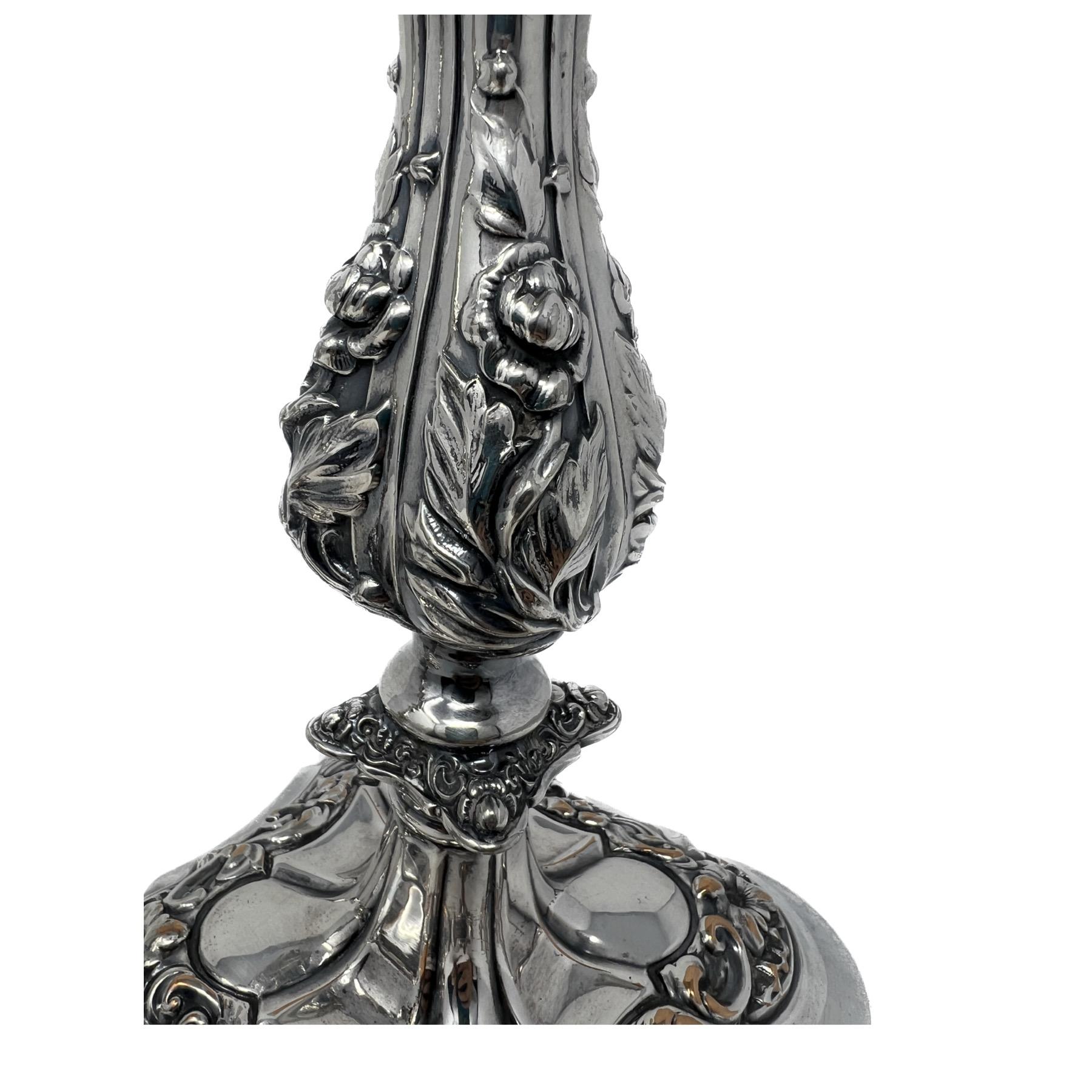 Sheffield Plate Pair Antique English Sheffield Silver Candlesticks, Circa 1900. For Sale