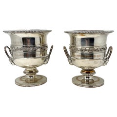 Pair Antique English Sheffield Silver Neo-Classic Design Wine Coolers Circa 1890