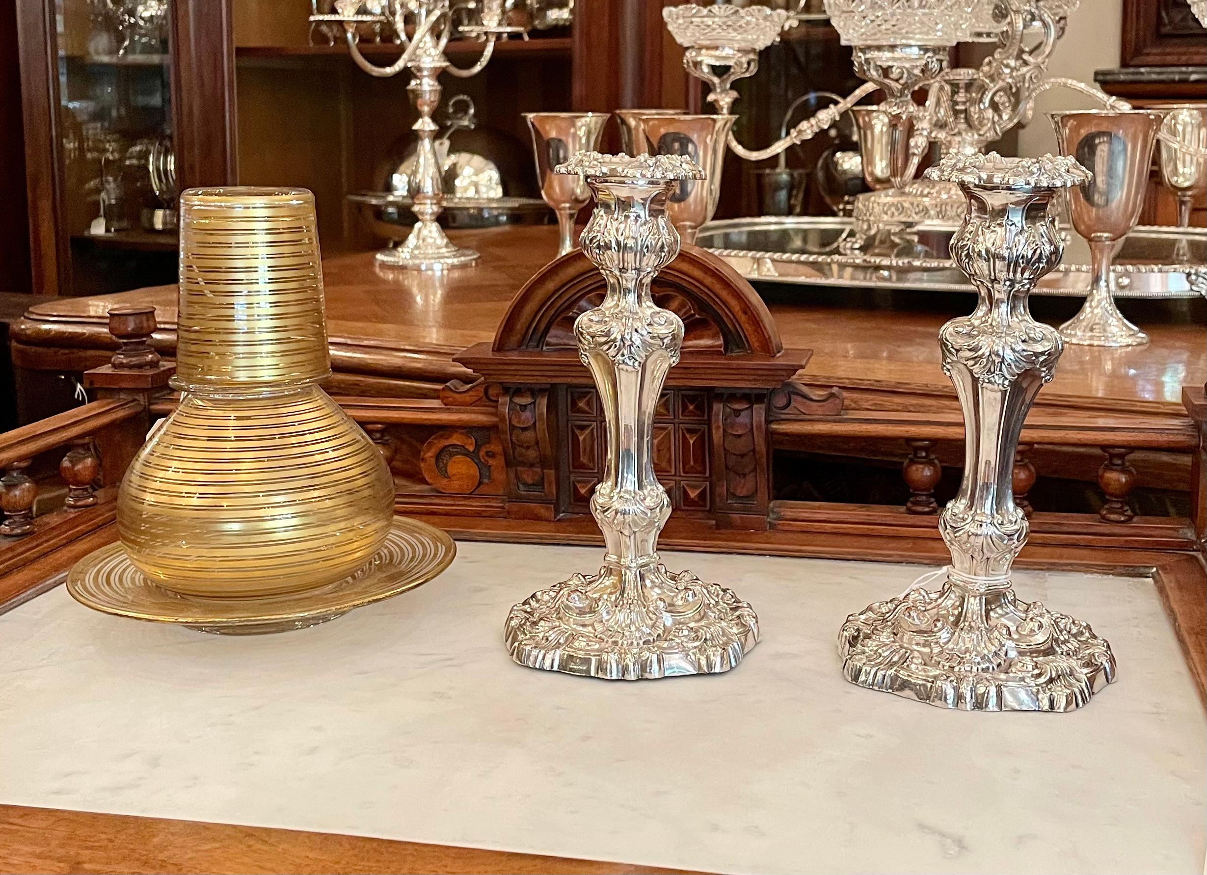 Pair Antique English Sheffield Silver-Plated Candlesticks, Circa 1920's. For Sale 3