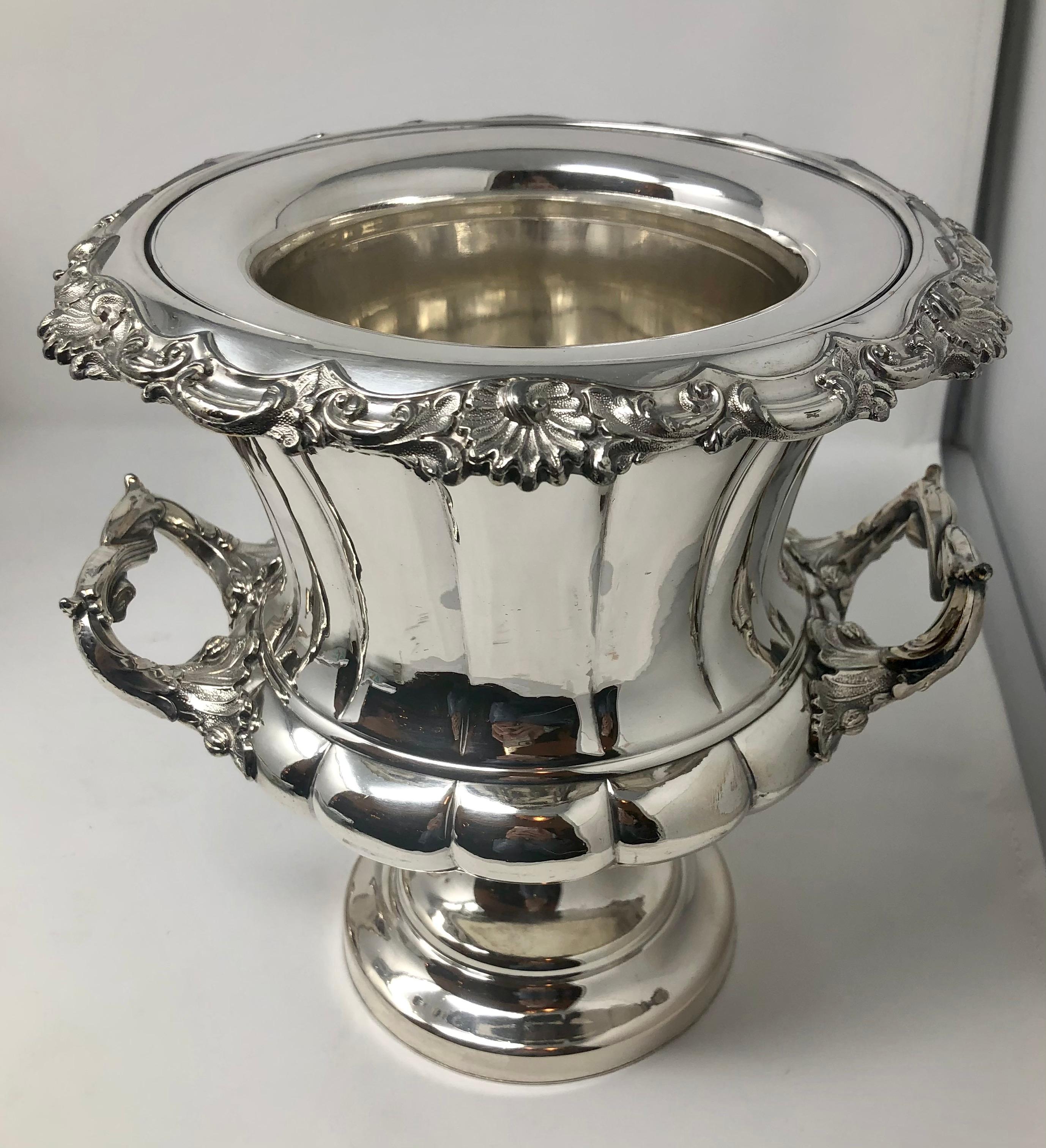 Pair of antique English Sheffield silver plated double walled champagne buckets, circa 1880-1890.