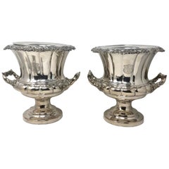 Antique English Sheffield Silver Plated Champagne Buckets, circa 1880-1890, Pair