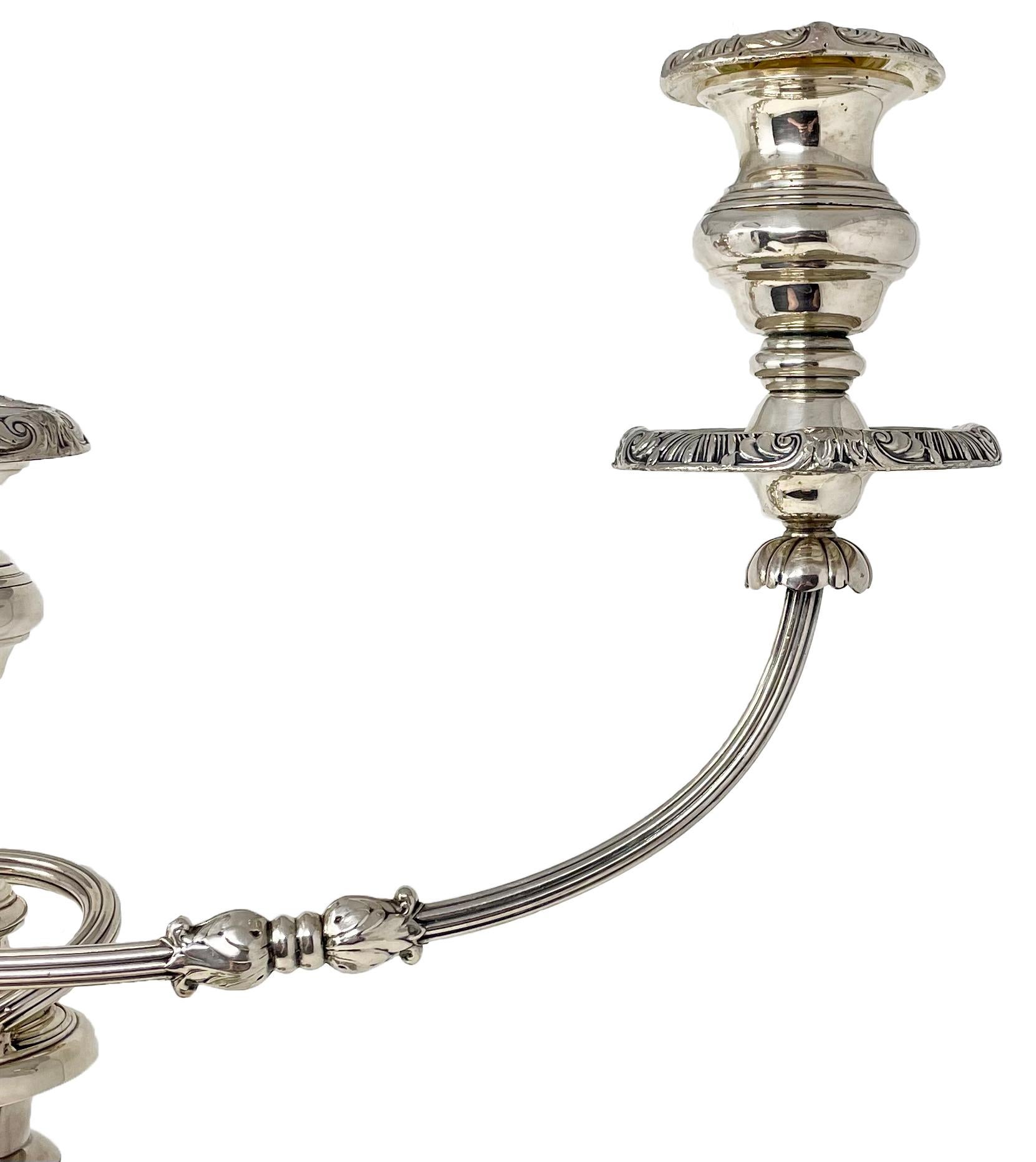 Sheffield Plate Pair Antique English Sheffield Silver-Plated Convertible Candelabra, Circa 1870. For Sale