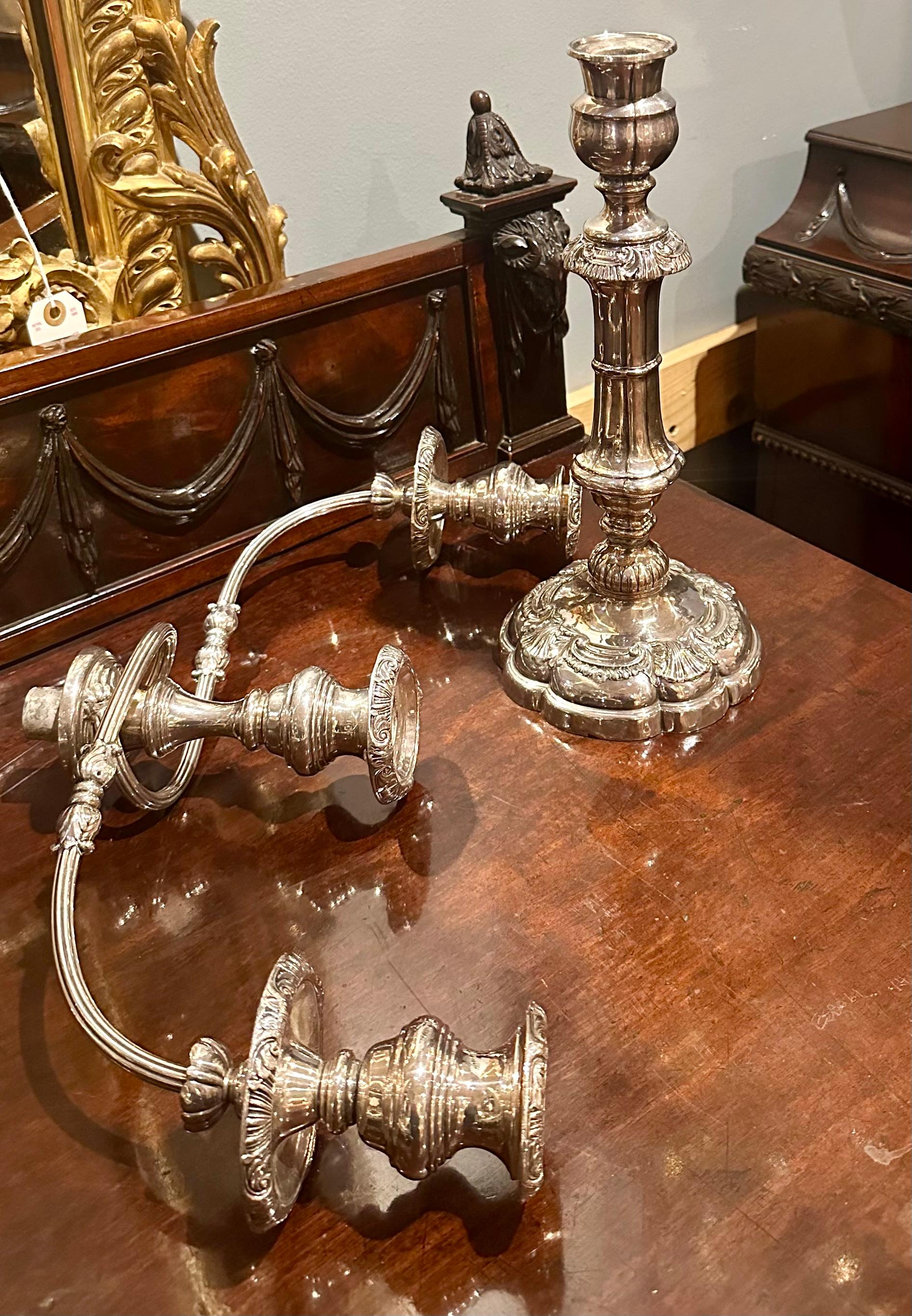 Pair Antique English Sheffield Silver-Plated Convertible Candelabra, Circa 1870. For Sale 4
