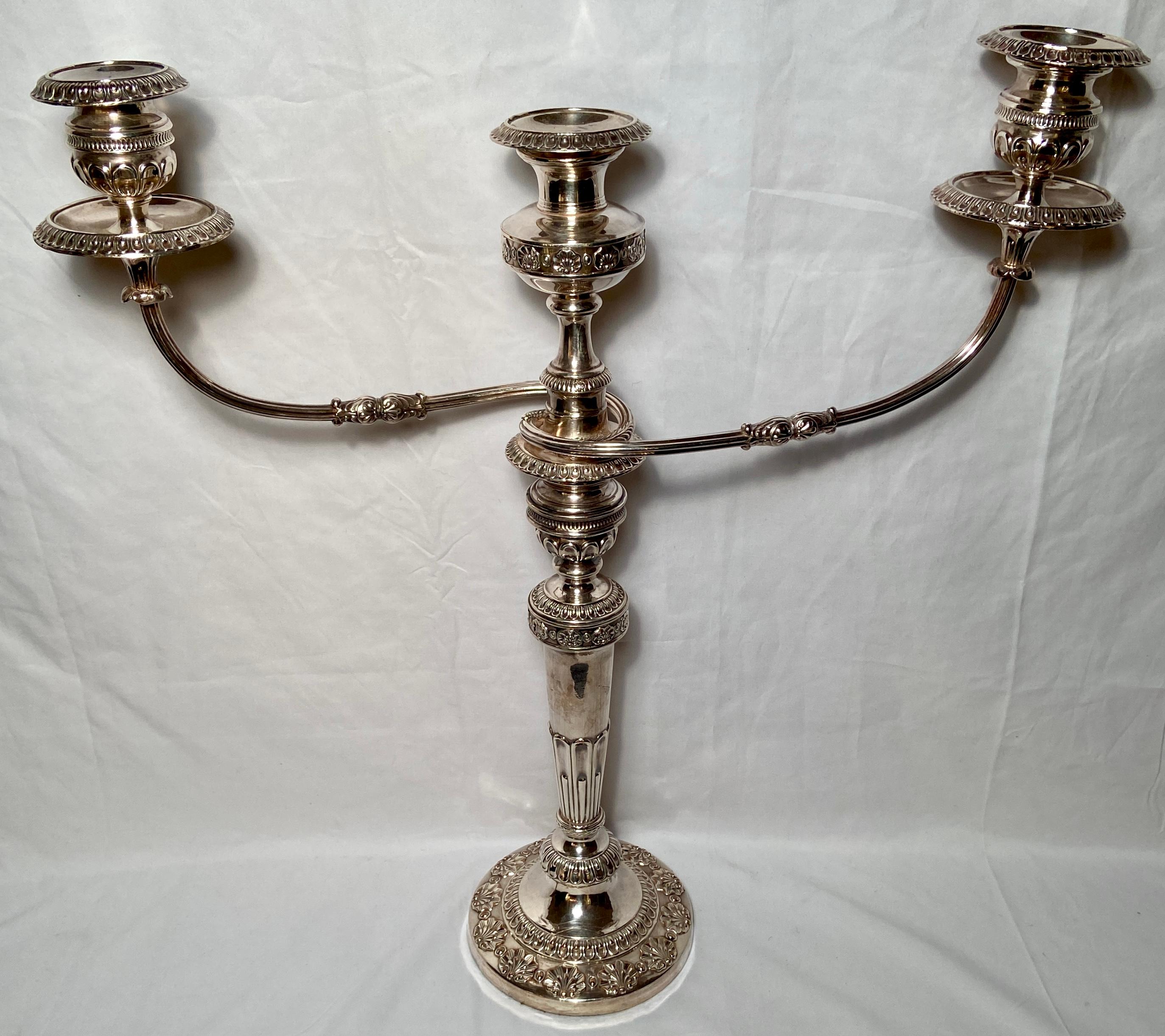 Pair Antique English Sheffield Silver-Plated Convertible Candelabra Circa 1880's In Good Condition In New Orleans, LA