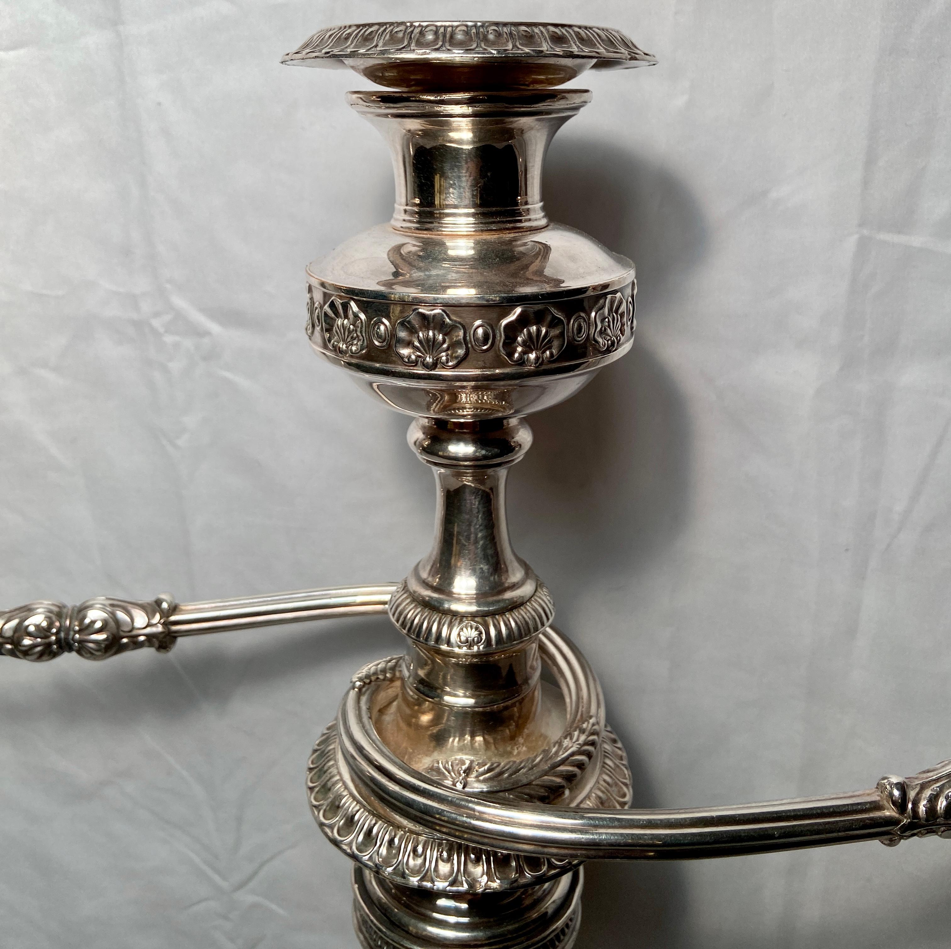 Sheffield Plate Pair Antique English Sheffield Silver-Plated Convertible Candelabra Circa 1880's
