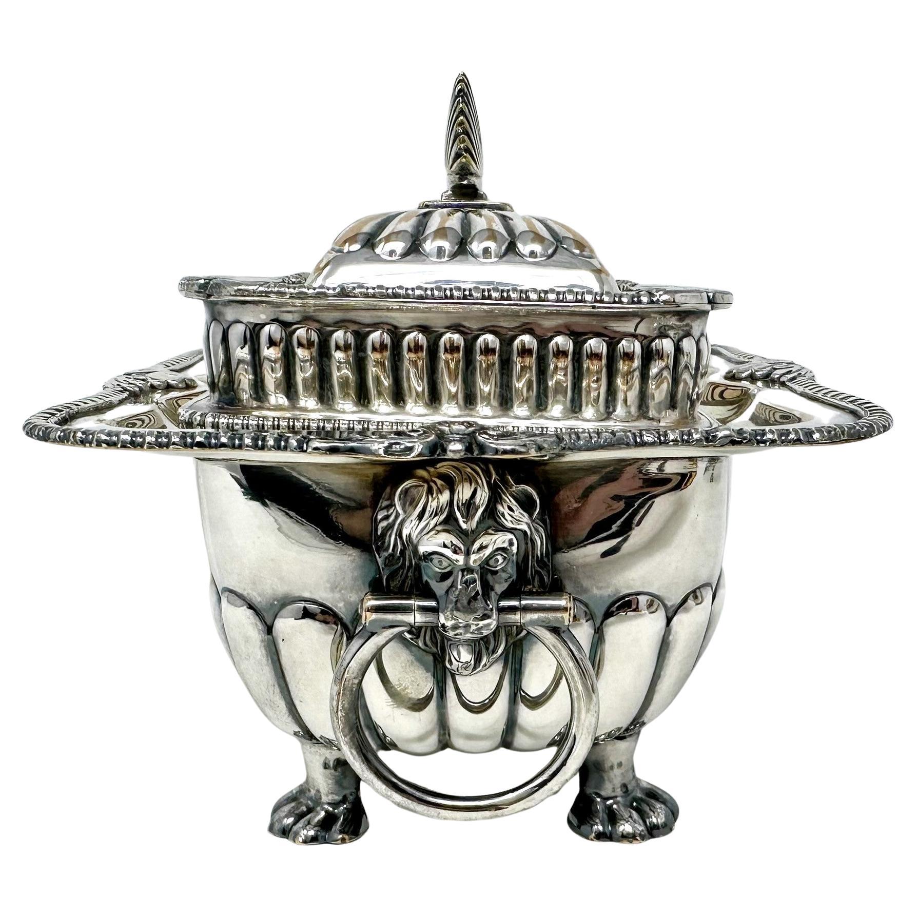 Sheffield Plate Pair Antique English Sheffield Silver Tureens, Circa 1880. For Sale