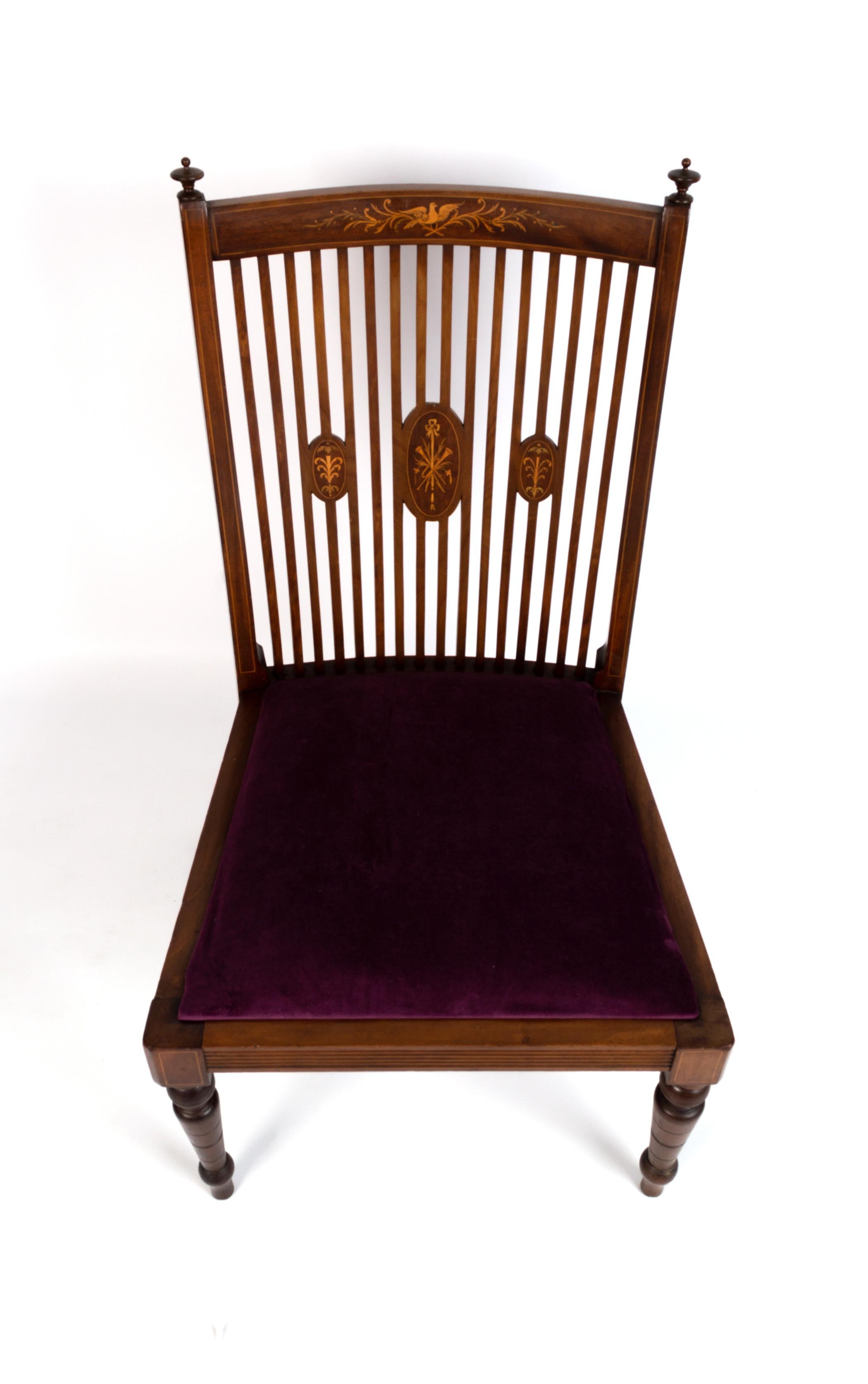 Mahogany Pair Antique English Sheraton Revival Hall Chairs C.1900 For Sale